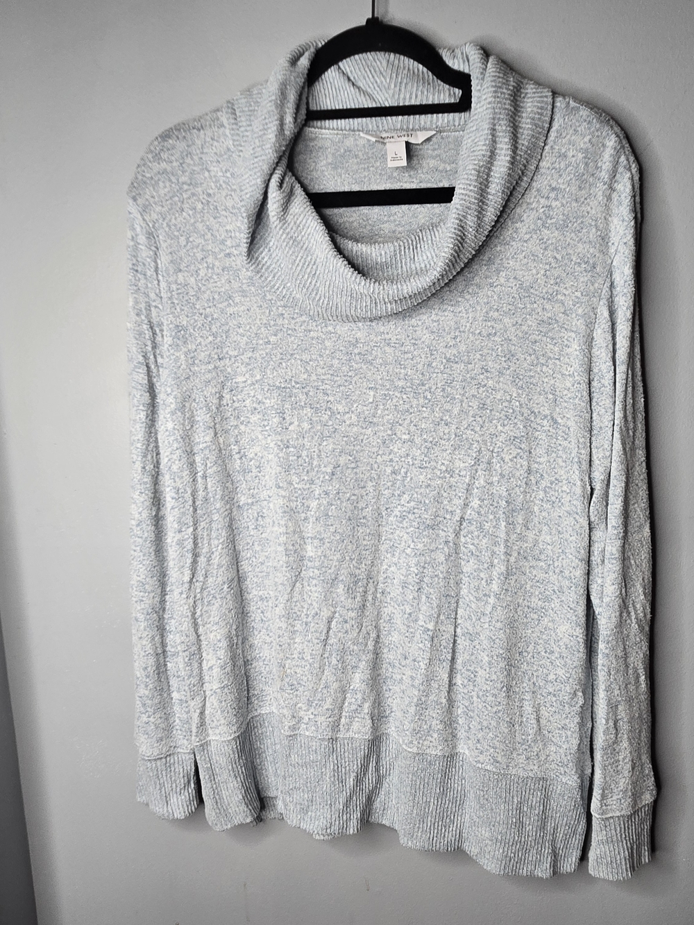 Nine West Women’s Large Blue White Cowl Neck Long Sleeve Tunic Sweater Top